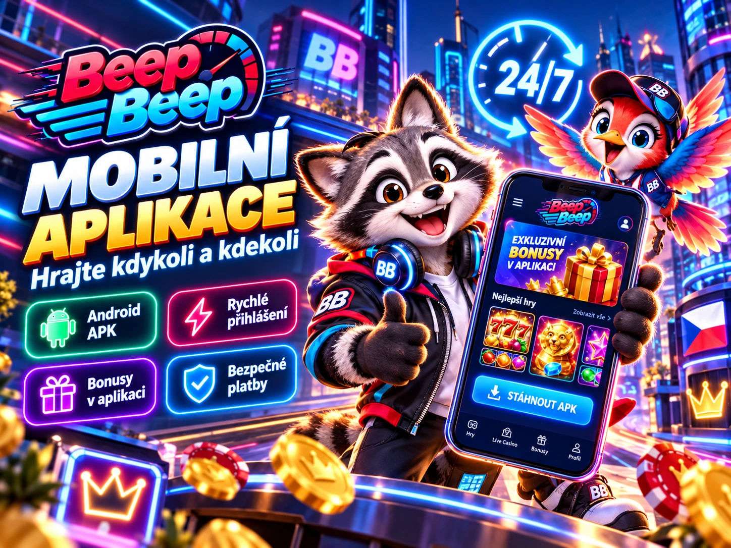 Beep Beep Casino mobile pro Android a iOS bez instalace aplikace